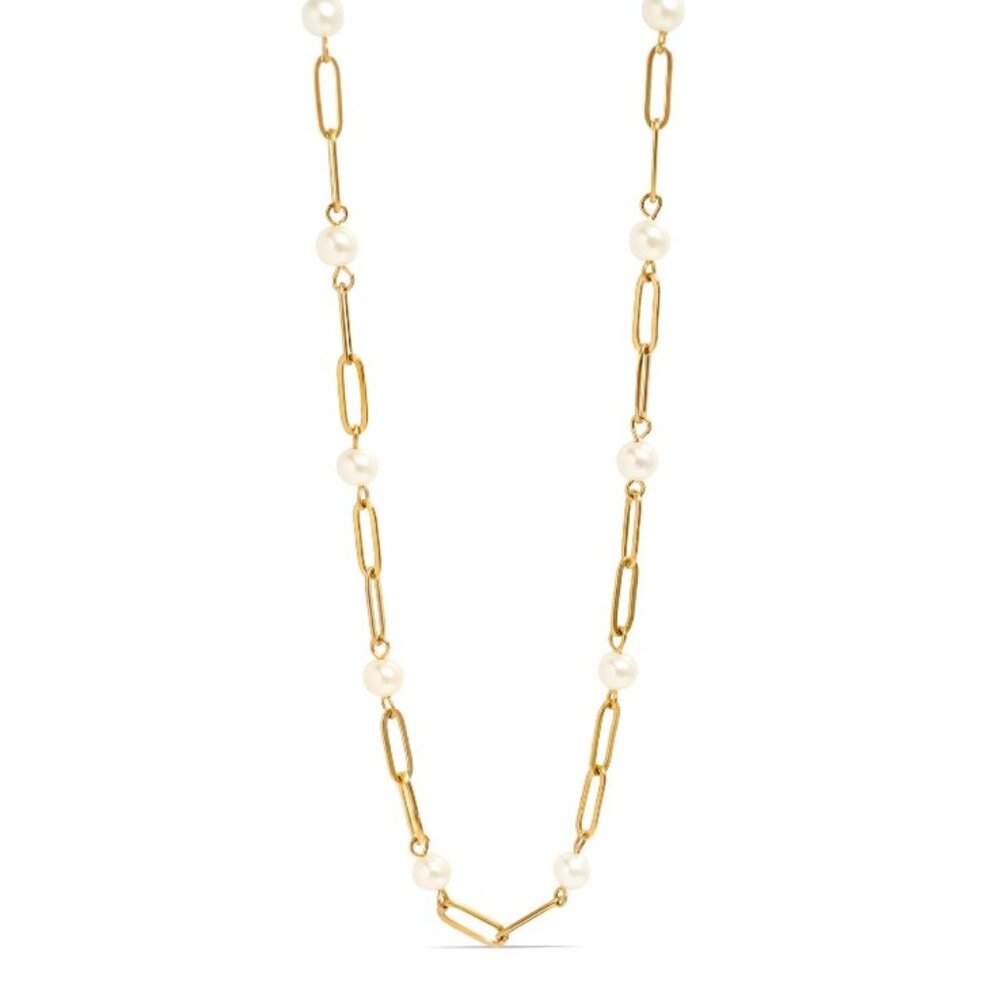 18K Gold Paperclip Chain & Pearl Necklace, PVD Coated, Water & Tarnish Resistant